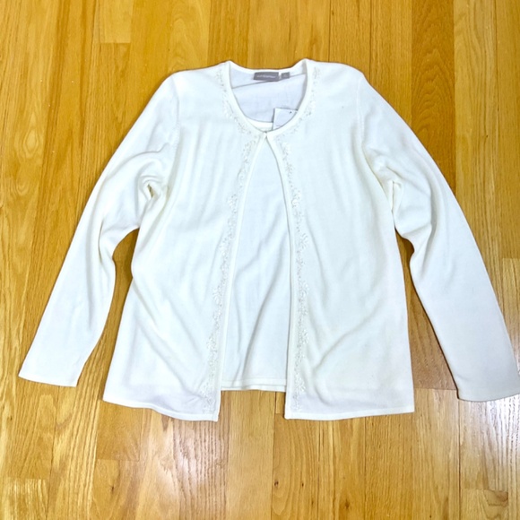 Croft & Barrow Sweater Cardigan Beaded Attached Vest Ivory (XL) - Picture 5 of 10